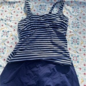 Navy and White Striped Women's Top & swim skirt 16DD